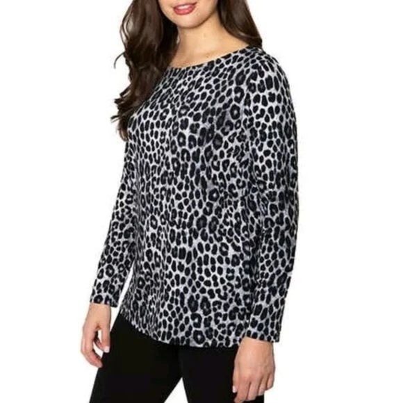 MARIO SERRANI Womens Crewneck Animal Print Tunic Top - Gray Leopard - Medium - Picture 3 of 3